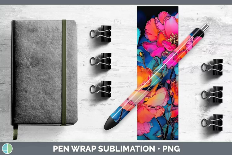 Neon Flowers Camellia Pen Wrap Sublimation Epoxy Pen Designs