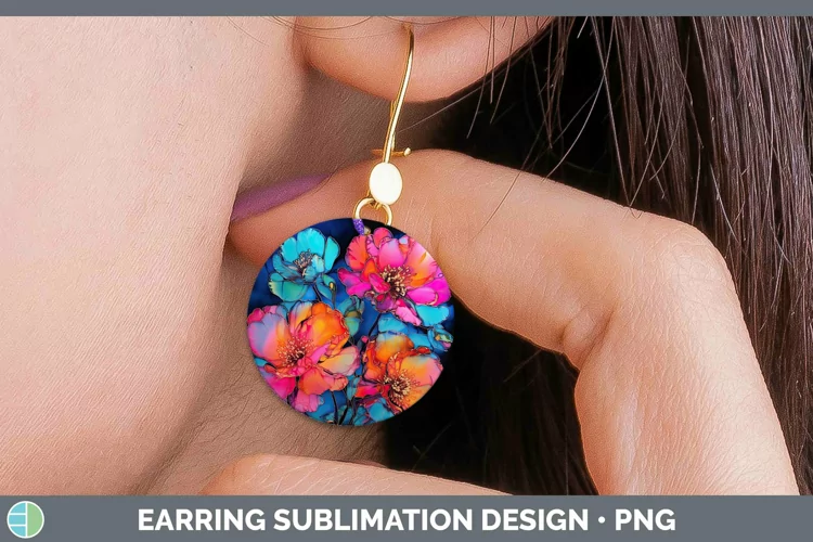 Neon Flowers Camellia Round Earrings Sublimation Earrings De