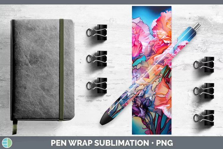 Neon Flowers Carnation Pen Wrap Sublimation Epoxy Pen Design