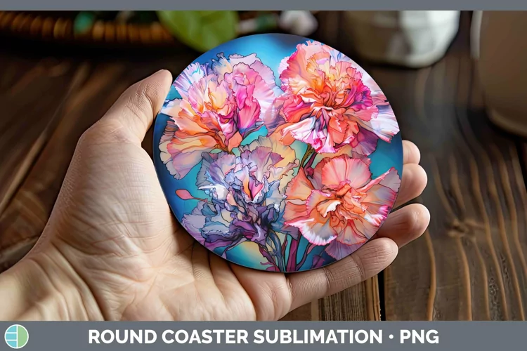 Neon Flowers Carnation Round Coaster Sublimation Coaster Des