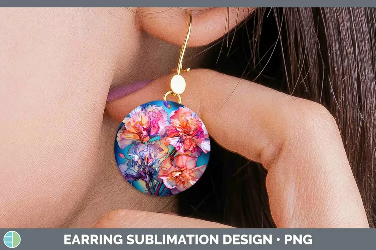 Neon Flowers Carnation Round Earrings Sublimation Earrings D