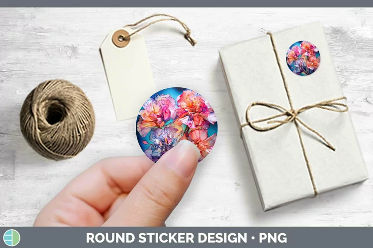 Neon Flowers Carnation Stickers | Round Labels Designs