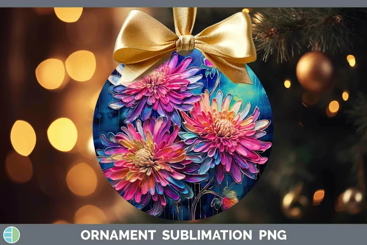 Neon Flowers Chrysanthemum Ornament Sublimation Bauble Desig