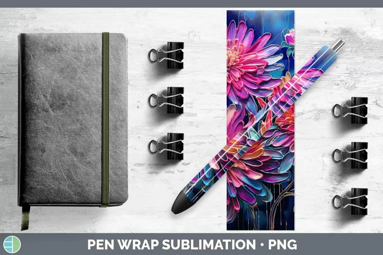 Neon Flowers Chrysanthemum Pen Wrap Sublimation Epoxy Pen De