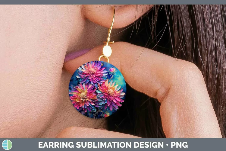 Neon Flowers Chrysanthemum Round Earrings Sublimation Earrin