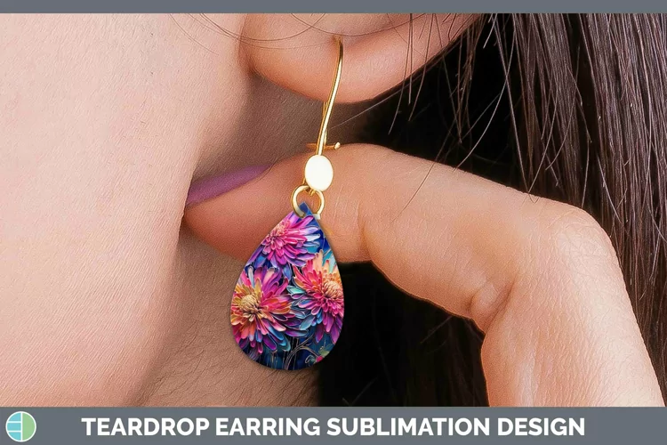 Neon Flowers Chrysanthemum Teardrop Earrings Sublimation Ear
