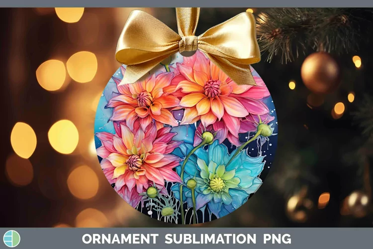 Neon Flowers Dahlia Ornament Sublimation Bauble Designs