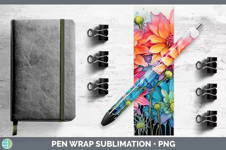Neon Flowers Dahlia Pen Wrap Sublimation Epoxy Pen Designs