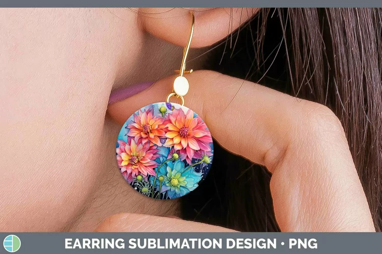 Neon Flowers Dahlia Round Earrings Sublimation Earrings Desi