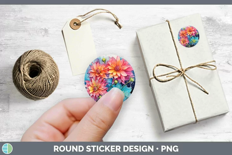 Neon Flowers Dahlia Stickers | Round Labels Designs