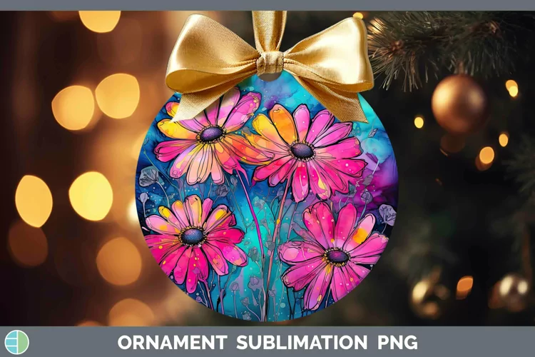 Neon Flowers Daisy Ornament Sublimation Bauble Designs