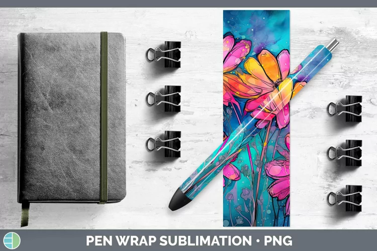 Neon Flowers Daisy Pen Wrap Sublimation Epoxy Pen Designs