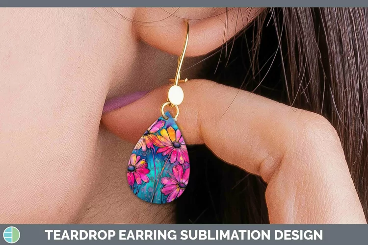 Neon Flowers Daisy Teardrop Earrings Sublimation Earrings De