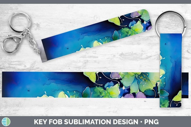 Neon Flowers Delphinium Key Fob Sublimation Wristlet Designs