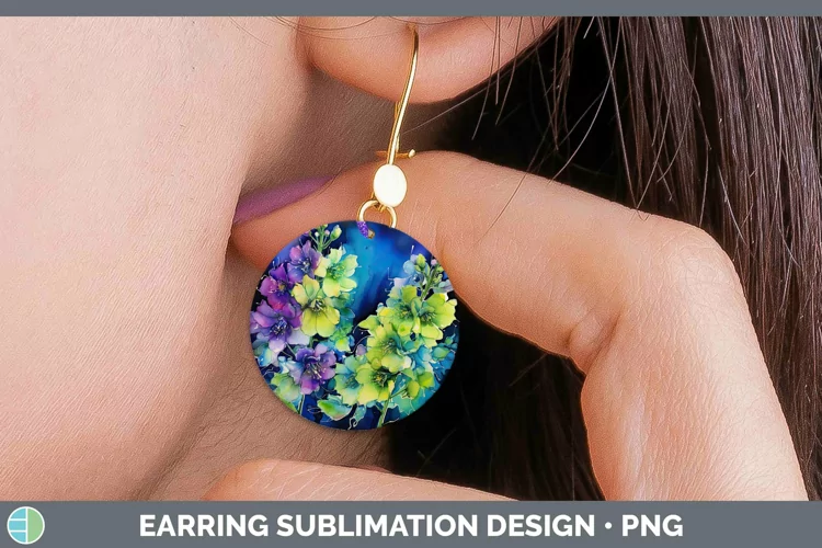 Neon Flowers Delphinium Round Earrings Sublimation Earrings
