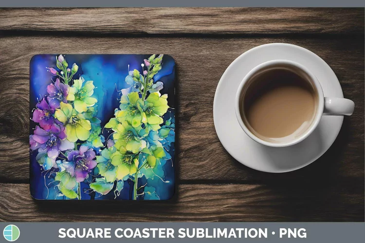 Neon Flowers Delphinium Square Coaster Sublimation Coaster D