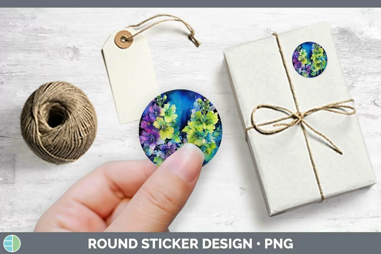Neon Flowers Delphinium Stickers | Round Labels Designs