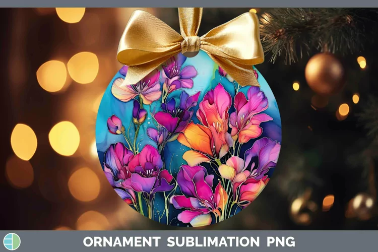 Neon Flowers Freesia Ornament Sublimation Bauble Designs