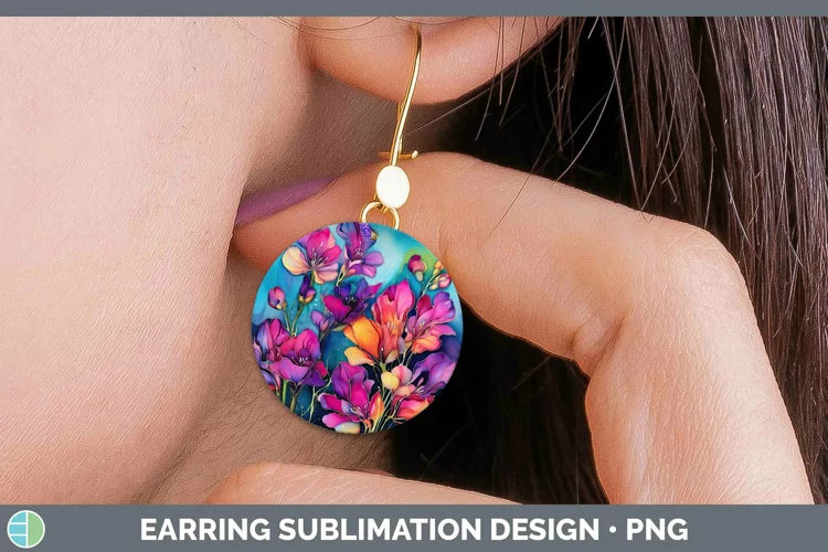 Neon Flowers Freesia Round Earrings Sublimation Earrings Des