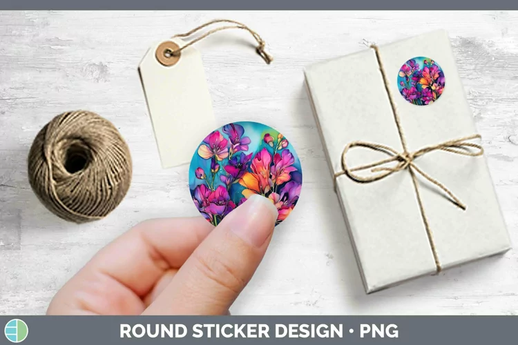 Neon Flowers Freesia Stickers | Round Labels Designs