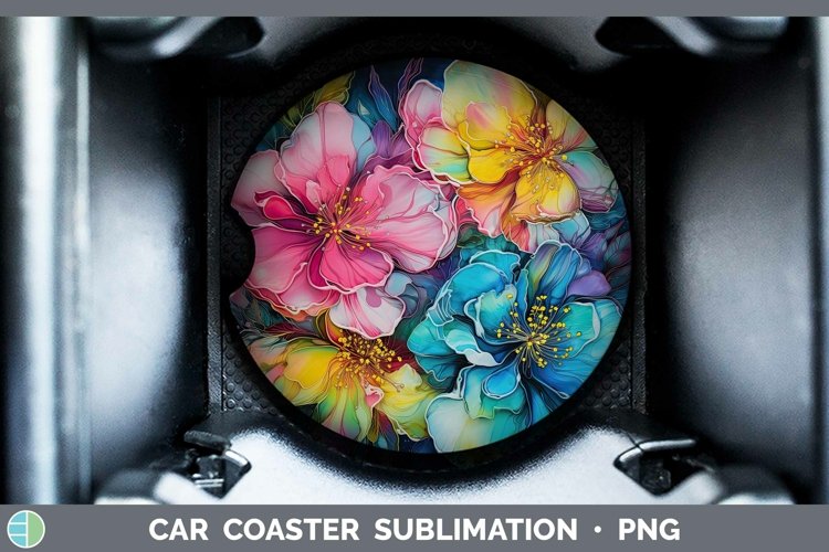 Neon Flowers Gardenia Car Coaster Sublimation Coaster Design