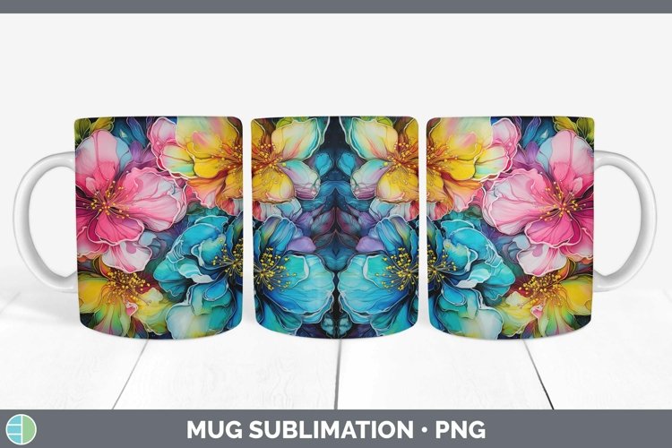 Neon Flowers Gardenia Mug Wrap Sublimation Coffee Cup Design