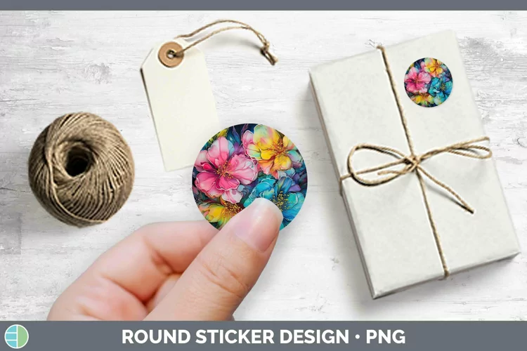 Neon Flowers Gardenia Stickers | Round Labels Designs