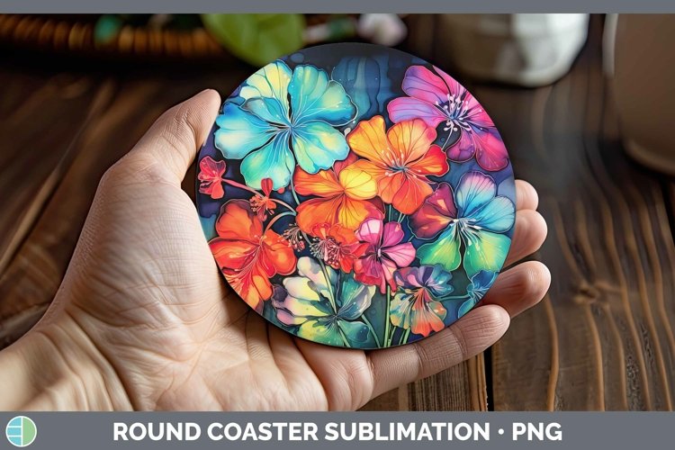 GorgeousNeon Flowers Round Coaster design.