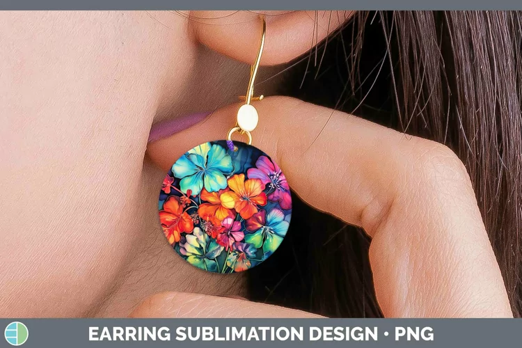 Neon Flowers Geranium Round Earrings Sublimation Earrings De