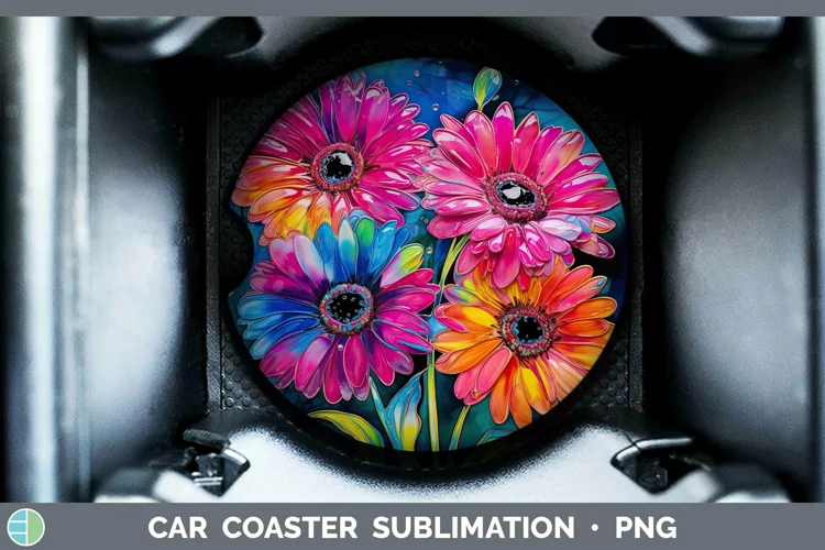 Neon Flowers Gerbera Daisy Car Coaster Sublimation Coaster D