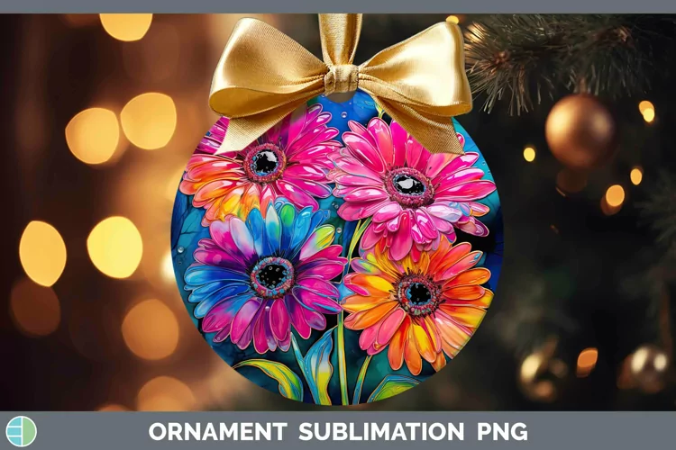Neon Flowers Gerbera Daisy Ornament Sublimation Bauble Desig