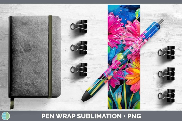 Neon Flowers Gerbera Daisy Pen Wrap Sublimation Epoxy Pen De