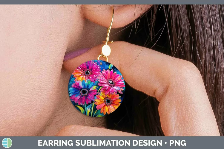 Neon Flowers Gerbera Daisy Round Earrings Sublimation Earrin