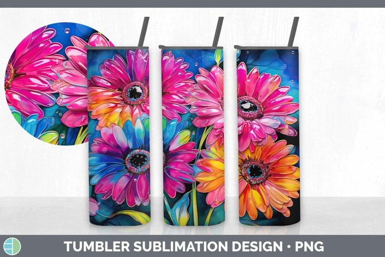 Neon Flowers Gerbera Daisy Tumbler Sublimation 20 oz Skinny