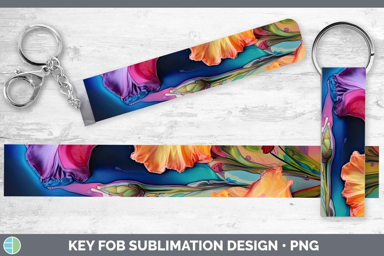 Neon Flowers Gladiolus Key Fob Sublimation Wristlet Designs