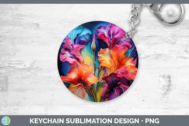 Neon Flowers Gladiolus Keychain Sublimation Keyring Designs