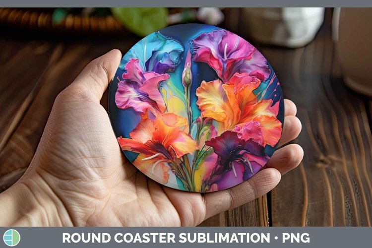 GorgeousNeon Flowers Round Coaster design.