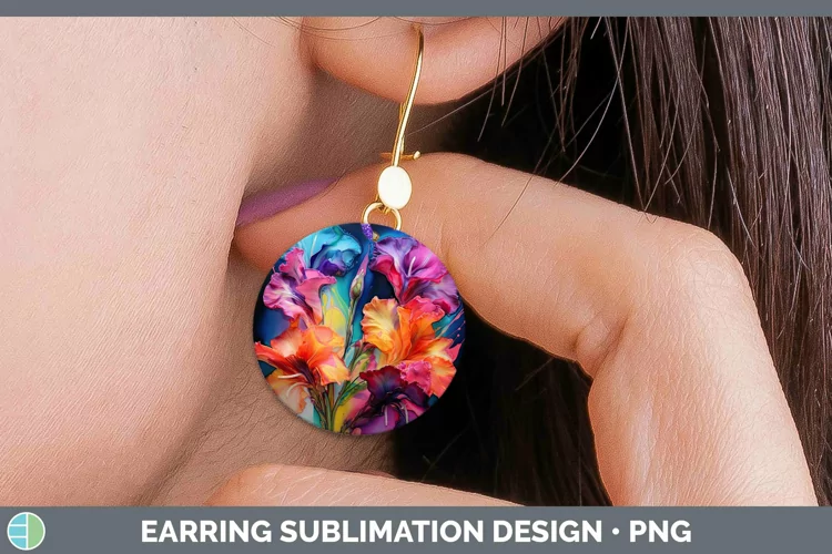Neon Flowers Gladiolus Round Earrings Sublimation Earrings D