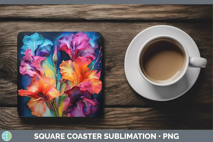 Neon Flowers Gladiolus Square Coaster Sublimation Coaster De