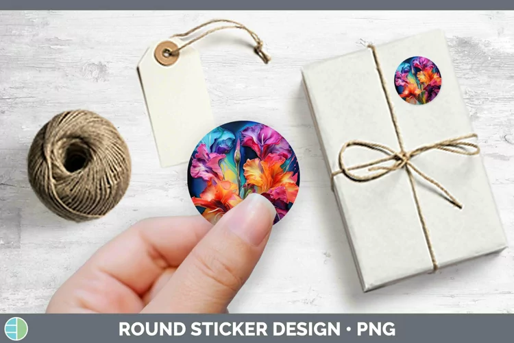 Neon Flowers Gladiolus Stickers | Round Labels Designs