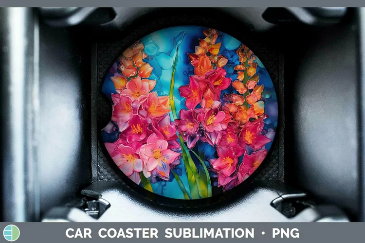 Neon Flowers Hyacinth Car Coaster Sublimation Coaster Design