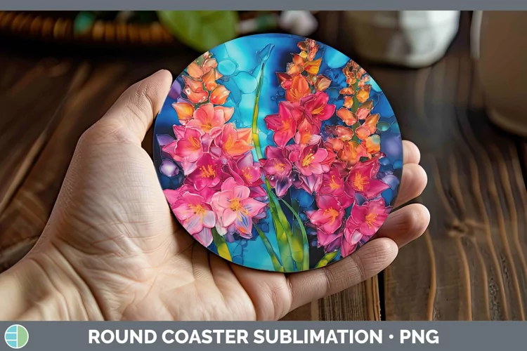 Neon Flowers Hyacinth Round Coaster Sublimation Coaster Desi