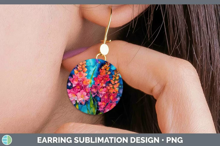 Neon Flowers Hyacinth Round Earrings Sublimation Earrings De