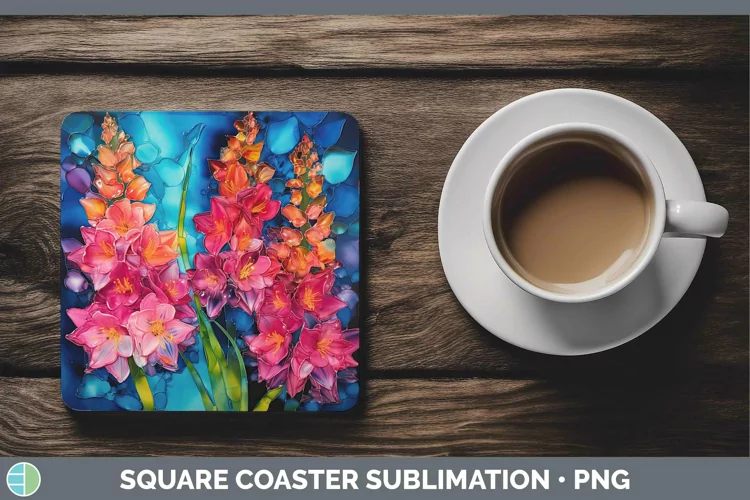 Neon Flowers Hyacinth Square Coaster Sublimation Coaster Des