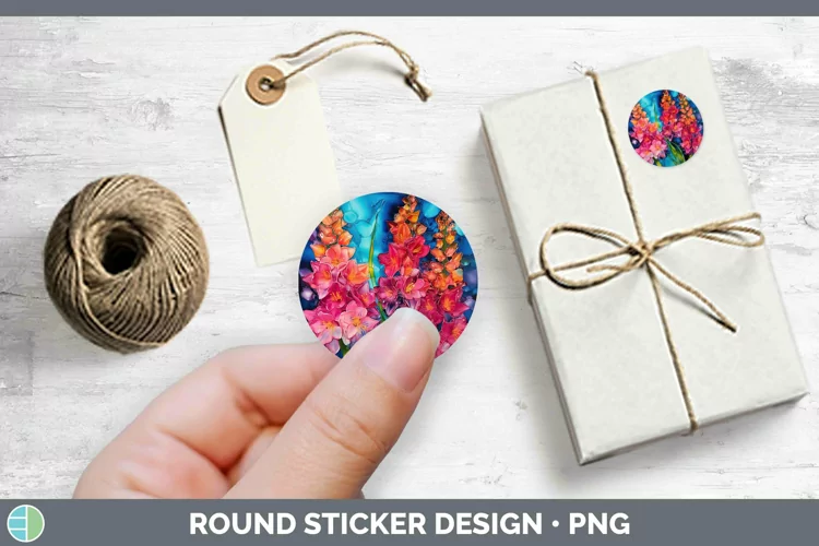 Neon Flowers Hyacinth Stickers | Round Labels Designs