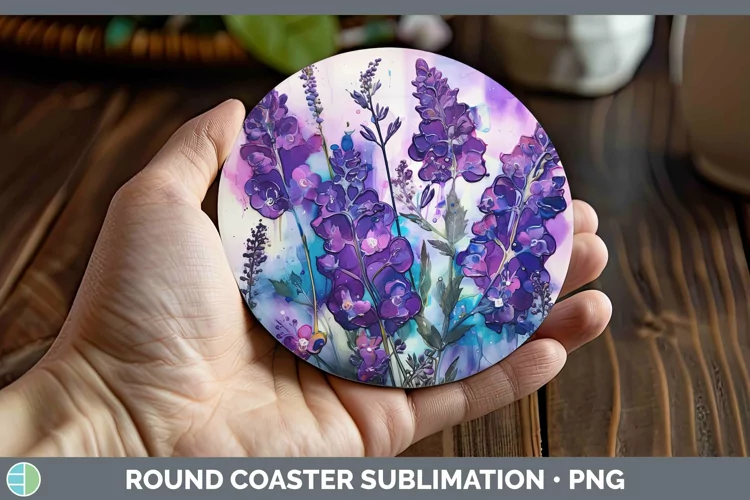Neon Flowers Lavender Round Coaster Sublimation Coaster Desi