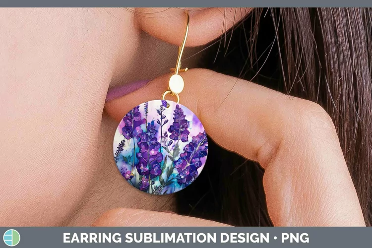 Neon Flowers Lavender Round Earrings Sublimation Earrings De