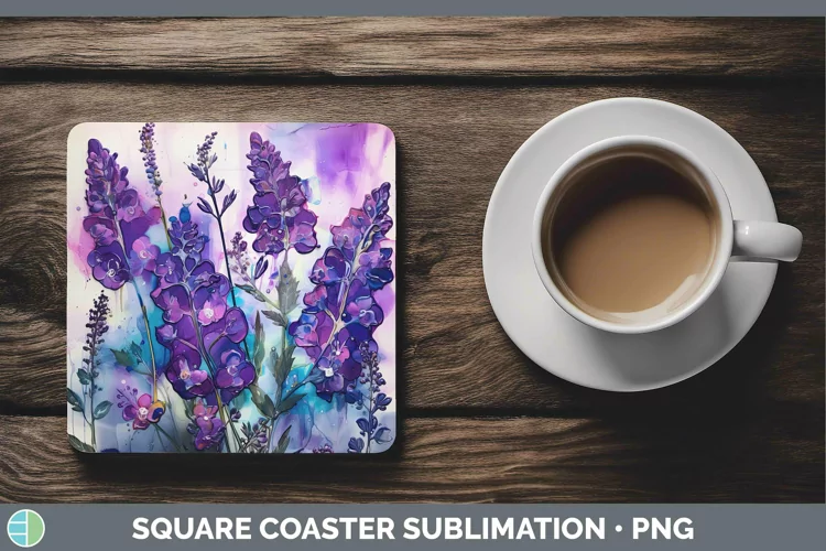 Neon Flowers Lavender Square Coaster Sublimation Coaster Des