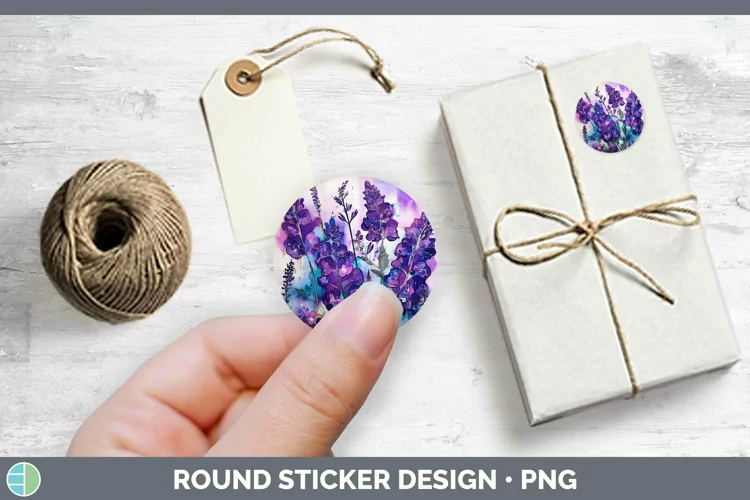 Neon Flowers Lavender Stickers | Round Labels Designs