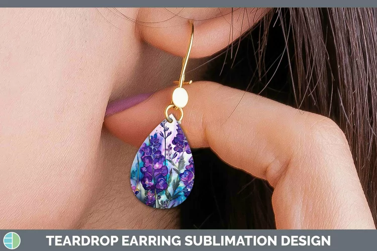 Neon Flowers Lavender Teardrop Earrings Sublimation Earrings